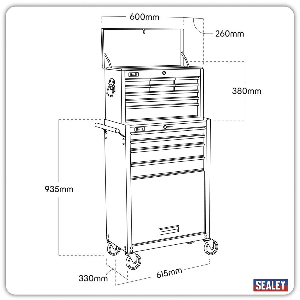 Topchest & Rollcab Combination 13 Drawer - Black/Grey AP2513B