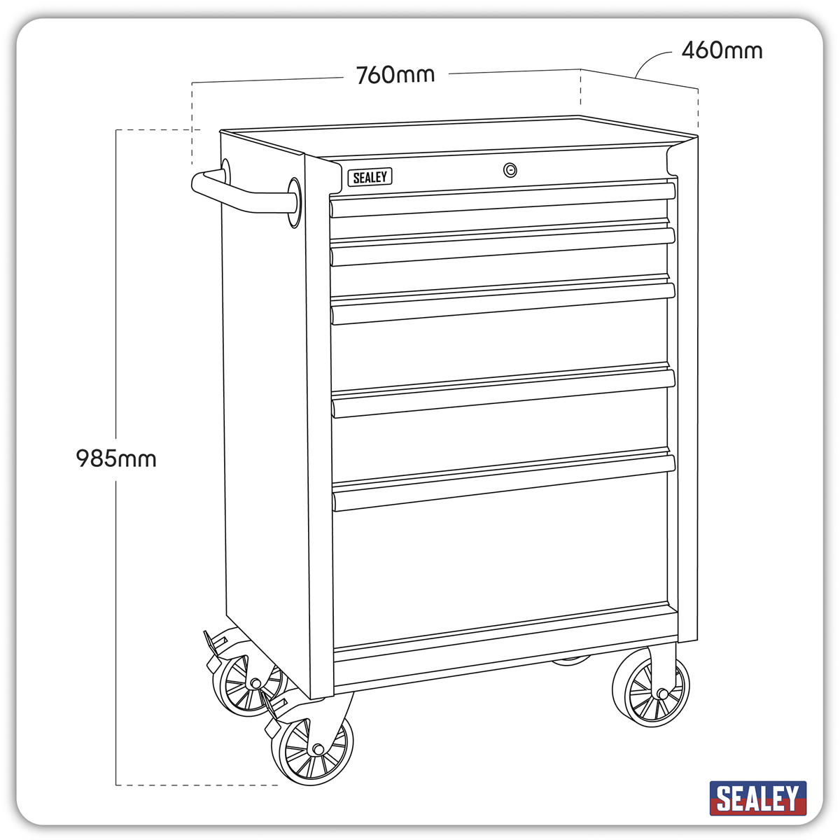 Rollcab with 5 Soft Close Drawers 680mm AP2705BE
