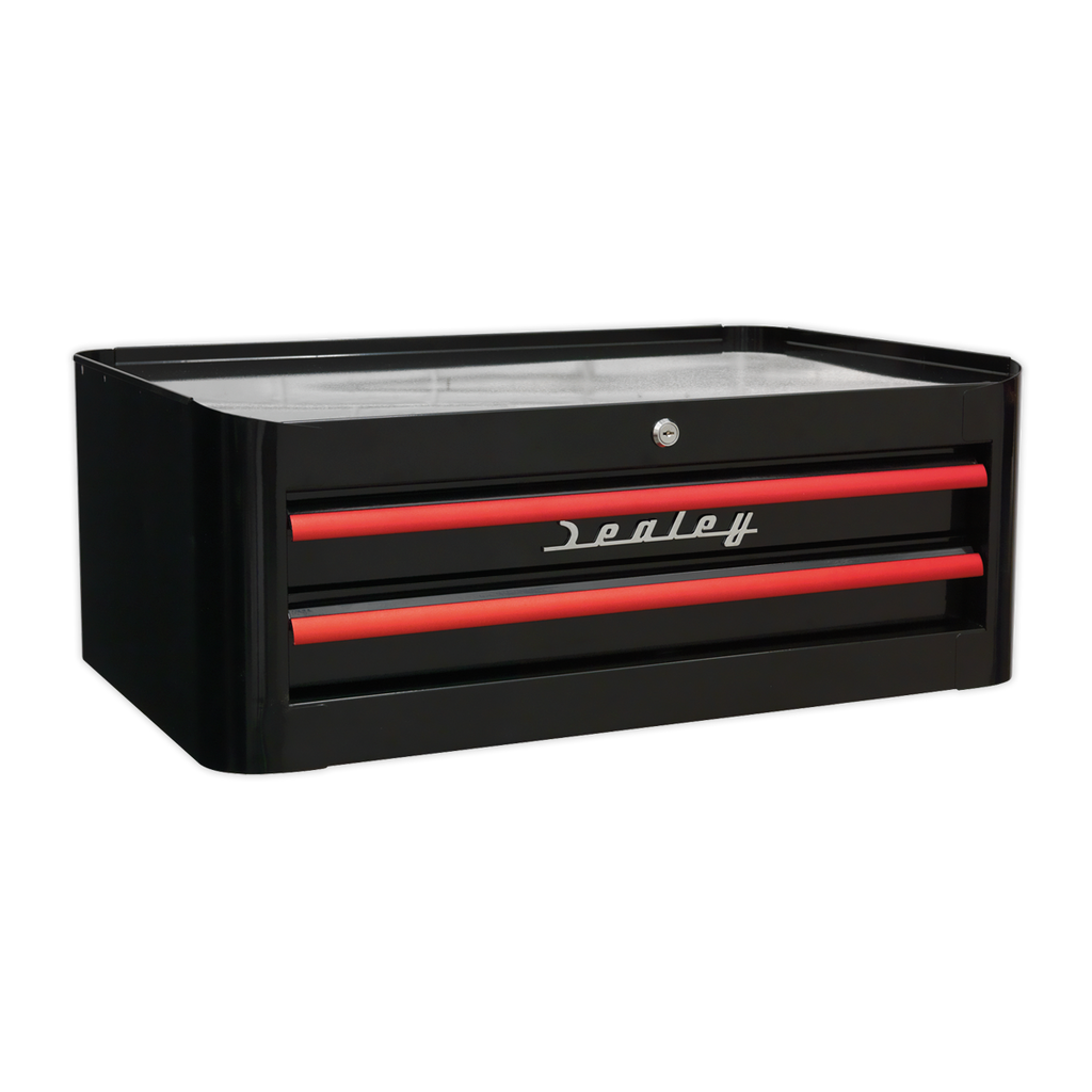 Retro Style Mid-Box Tool Chest 2 Drawer - Black with Red Anodised Drawer Pulls AP28102BR