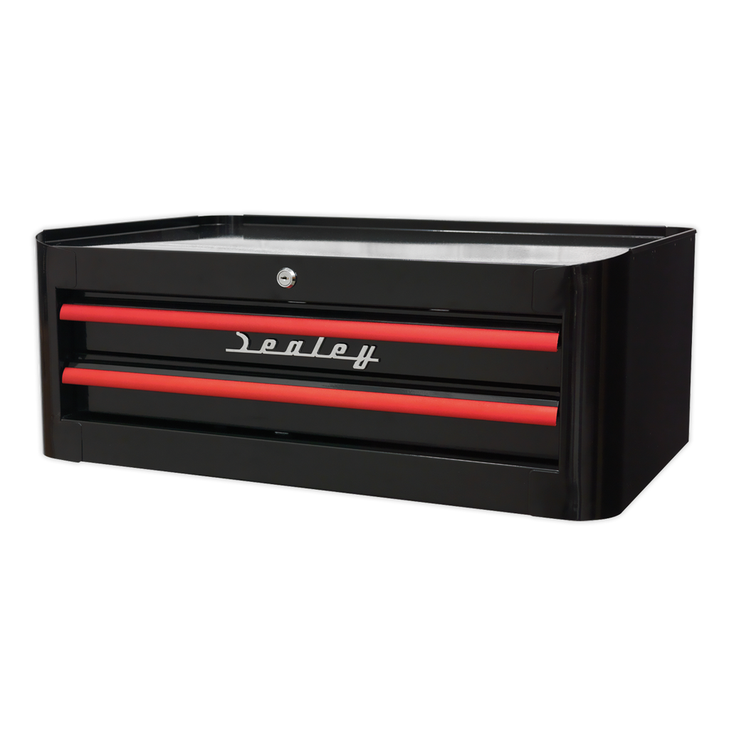 Retro Style Mid-Box Tool Chest 2 Drawer - Black with Red Anodised Drawer Pulls AP28102BR