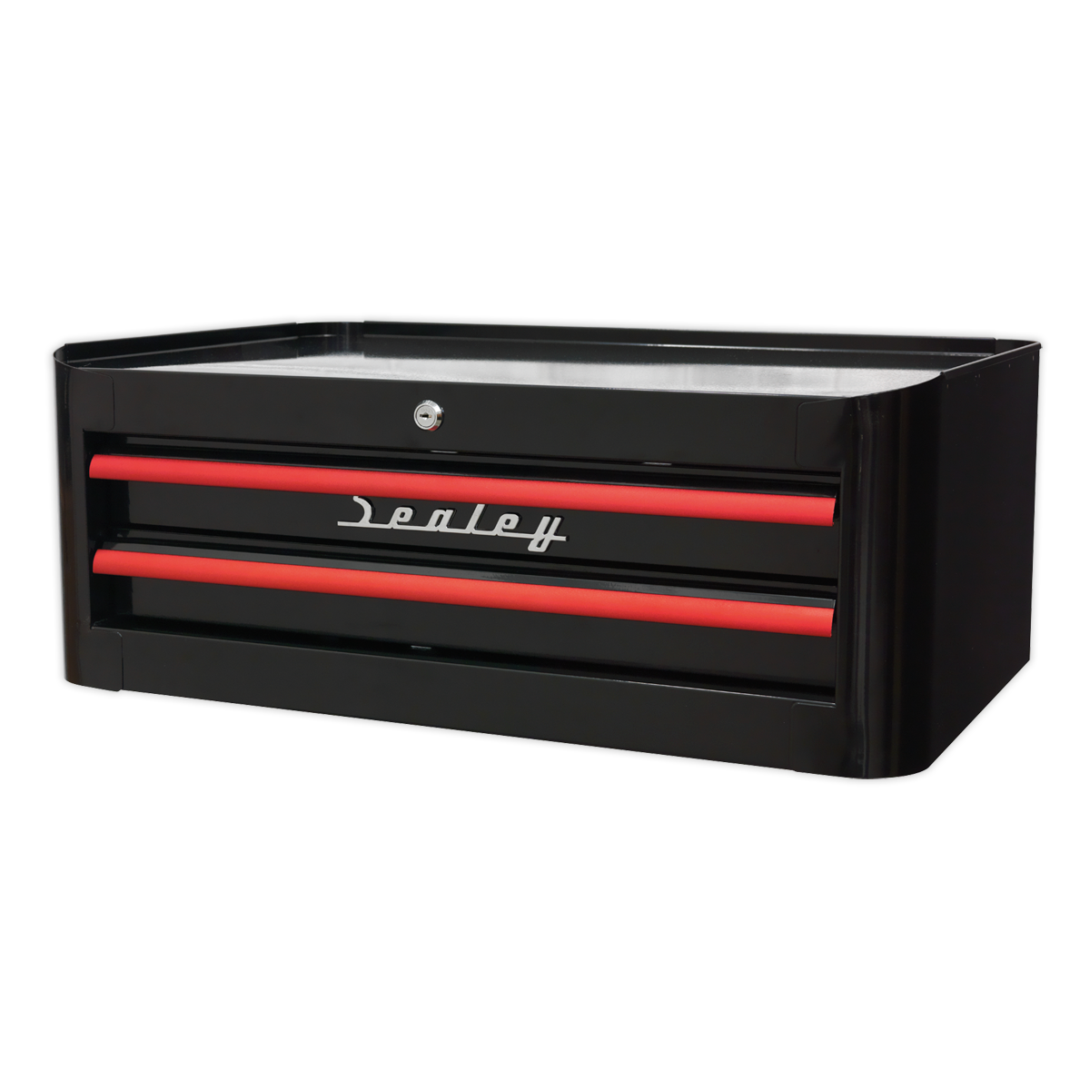 Retro Style Mid-Box Tool Chest 2 Drawer - Black with Red Anodised Drawer Pulls AP28102BR