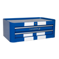 Retro Style Mid-Box Tool Chest 2 Drawer - Blue with White Stripes AP28102BWS