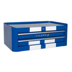 Retro Style Mid-Box Tool Chest 2 Drawer - Blue with White Stripes AP28102BWS