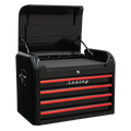 Retro Style Topchest 4 Drawer - Black with Red Anodised Drawer Pulls AP28104BR