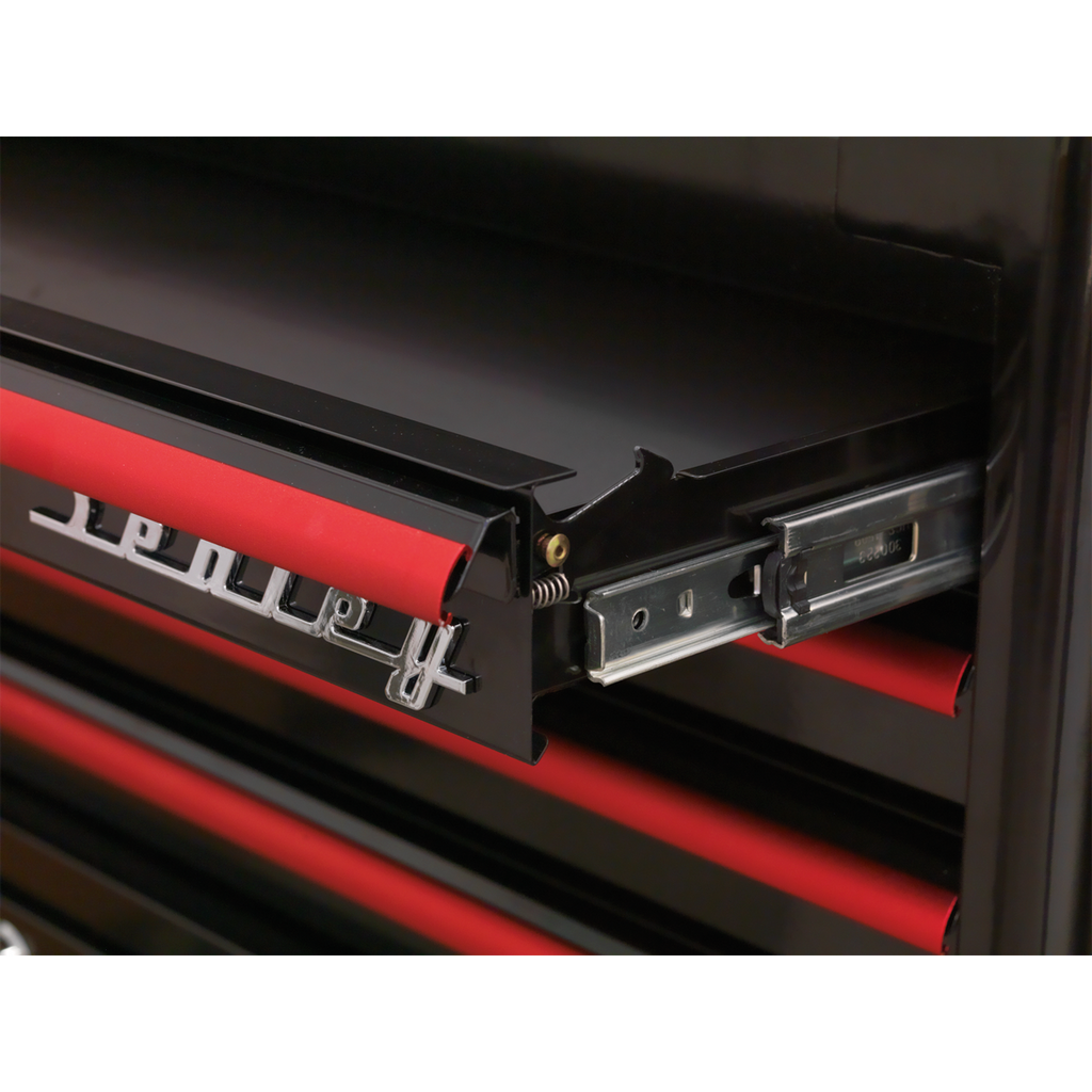Retro Style Wide Topchest & Rollcab Combination 10 Drawer - Black with Red Anodised Drawer Pulls AP41COMBOBR