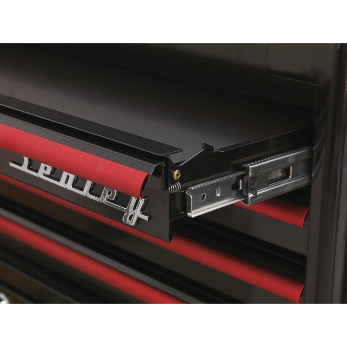 Retro Style Wide Topchest & Rollcab Combination 10 Drawer - Black with Red Anodised Drawer Pulls AP41COMBOBR