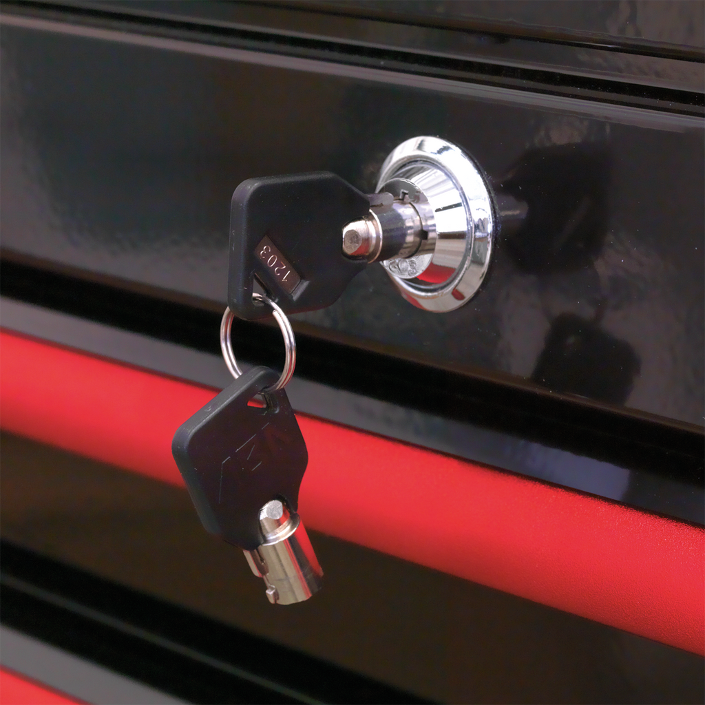 Retro Style Wide Topchest 4 Drawer - Black with Red Anodised Drawer Pulls AP41104BR