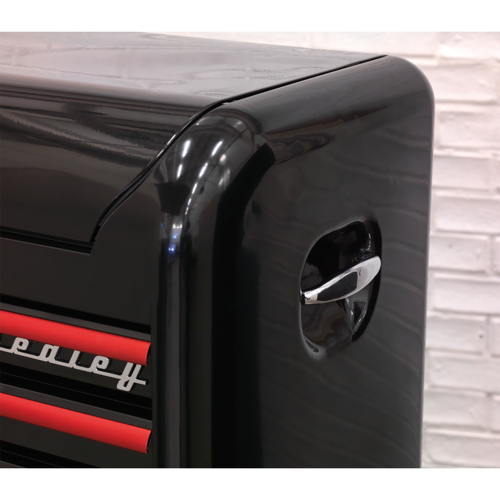 Retro Style Wide Topchest 4 Drawer - Black with Red Anodised Drawer Pulls AP41104BR