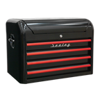 Retro Style Topchest 4 Drawer - Black with Red Anodised Drawer Pulls AP28104BR