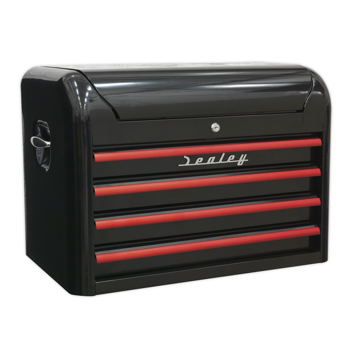 Retro Style Topchest 4 Drawer - Black with Red Anodised Drawer Pulls AP28104BR