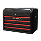 Retro Style Topchest 4 Drawer - Black with Red Anodised Drawer Pulls AP28104BR