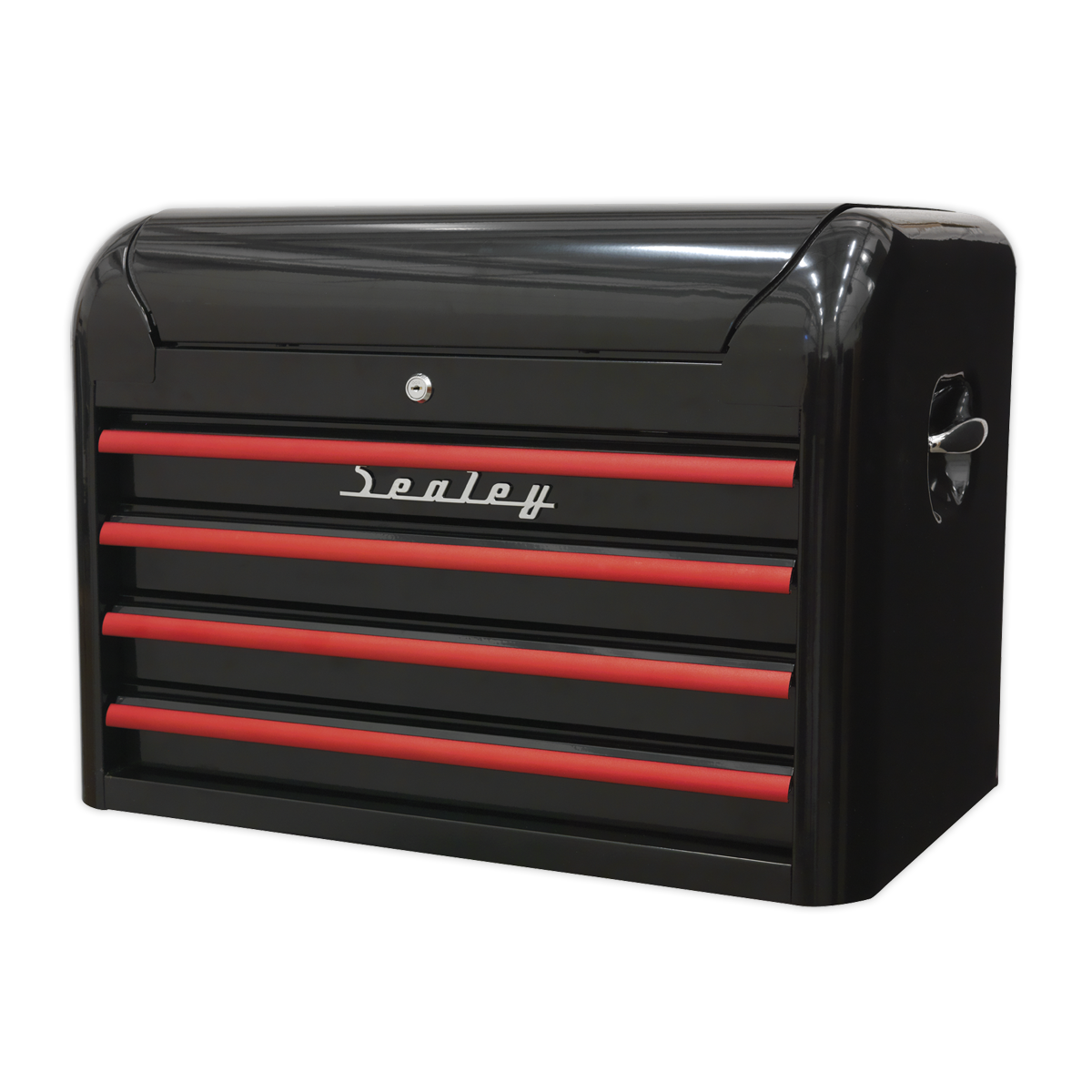 Retro Style Topchest 4 Drawer - Black with Red Anodised Drawer Pulls AP28104BR