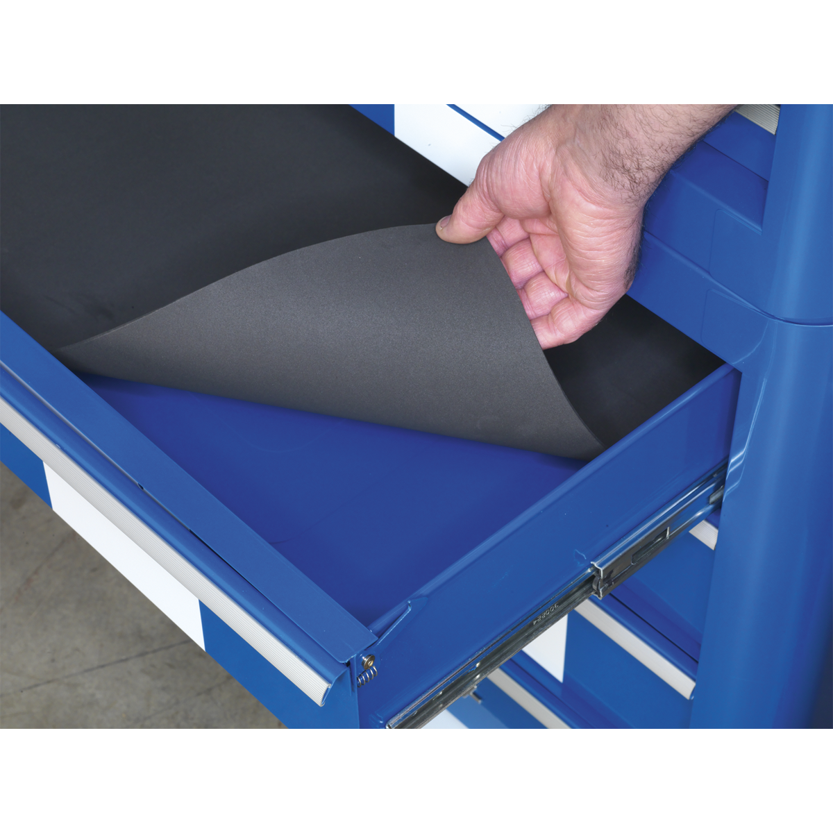 Retro Style Wide Topchest & Rollcab Combination 10 Drawer Blue with White Stripes AP41COMBOBWS