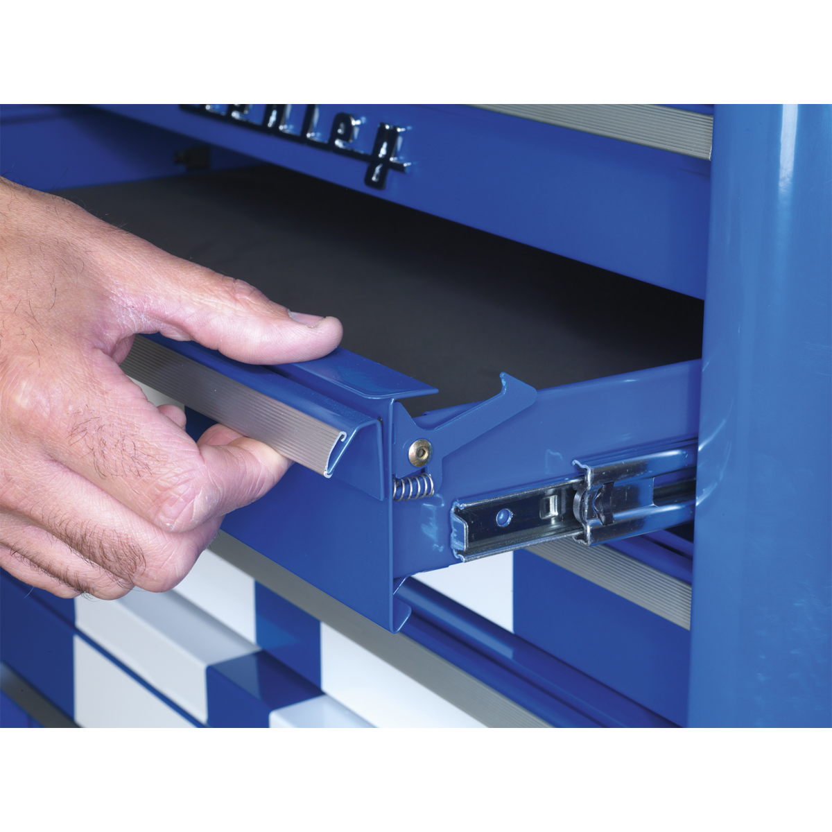 Retro Style Wide Topchest & Rollcab Combination 10 Drawer Blue with White Stripes AP41COMBOBWS