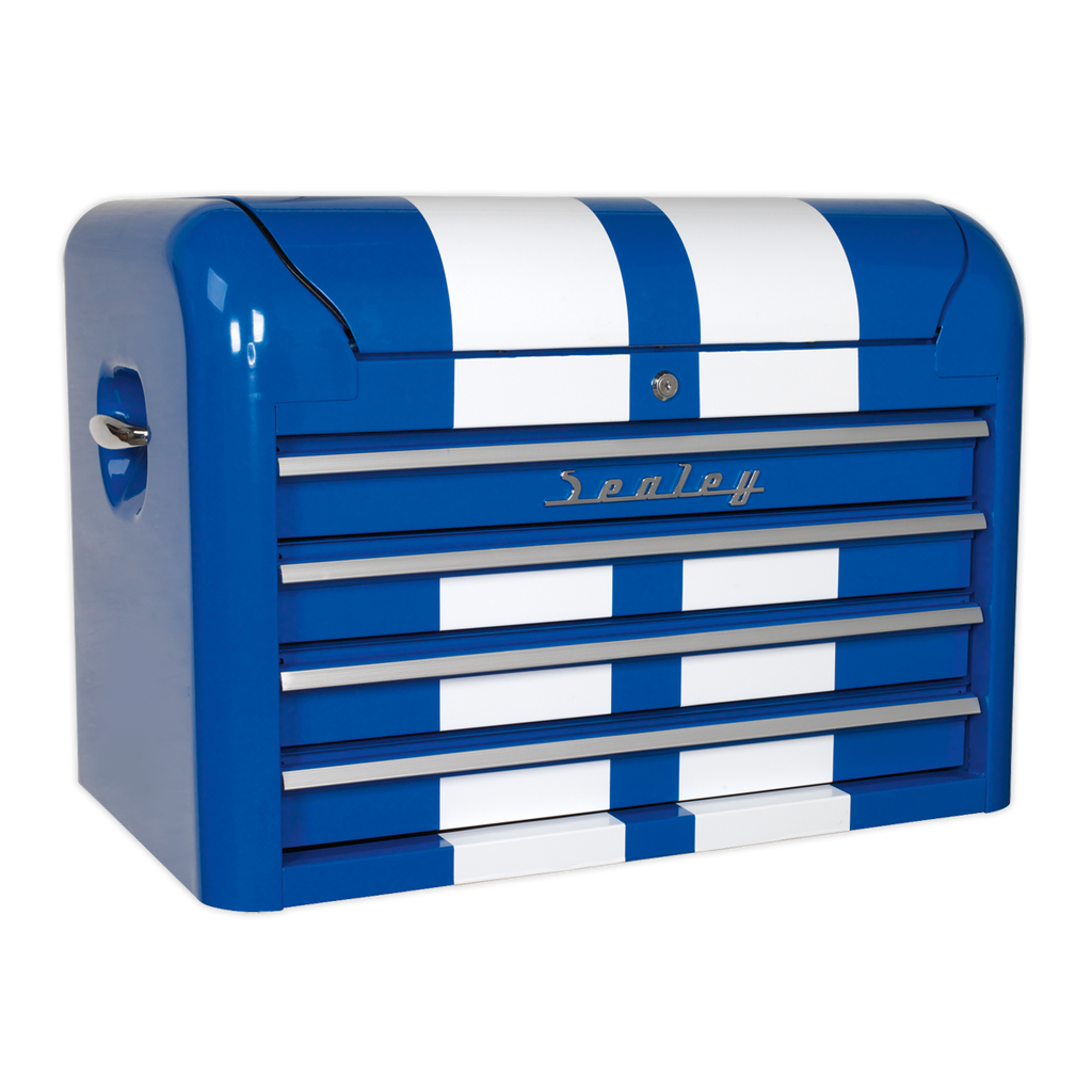 Retro Style Topchest 4 Drawer - Blue with White Stripes AP28104BWS