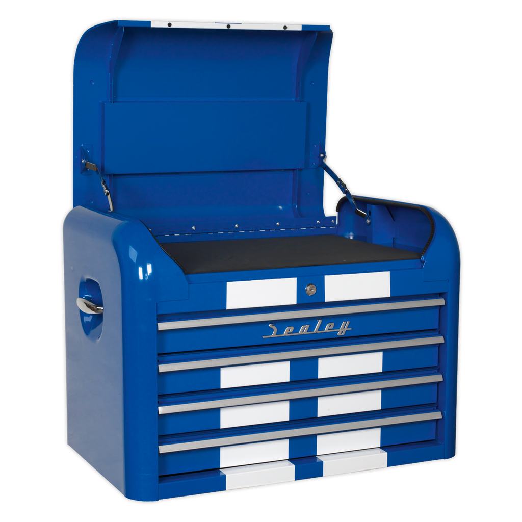 Retro Style Topchest, Mid-Box Tool Chest & Rollcab Combination 10 Drawer - Blue with White Stripes AP28COMBO2BWS