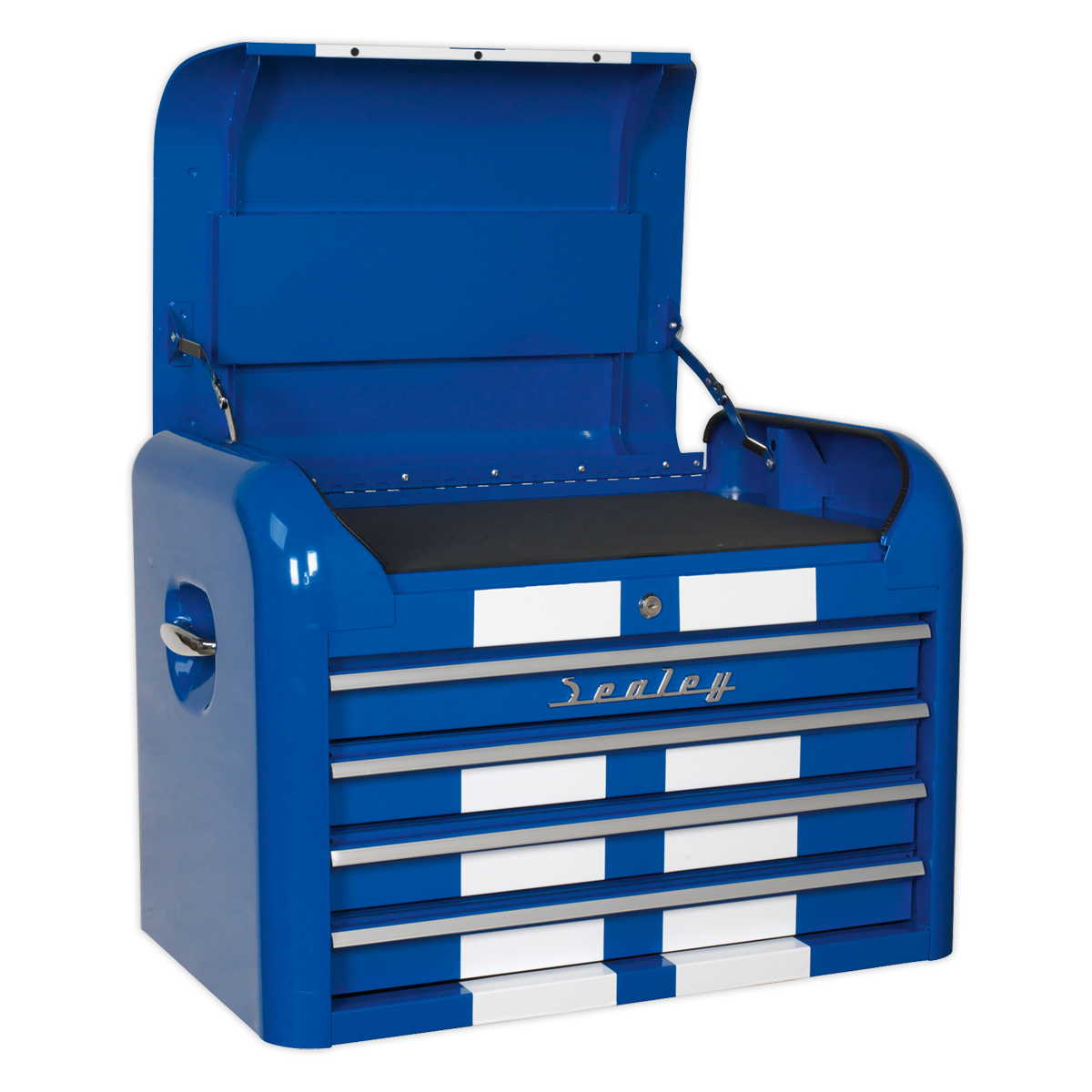 Retro Style Topchest, Mid-Box Tool Chest & Rollcab Combination 10 Drawer - Blue with White Stripes AP28COMBO2BWS