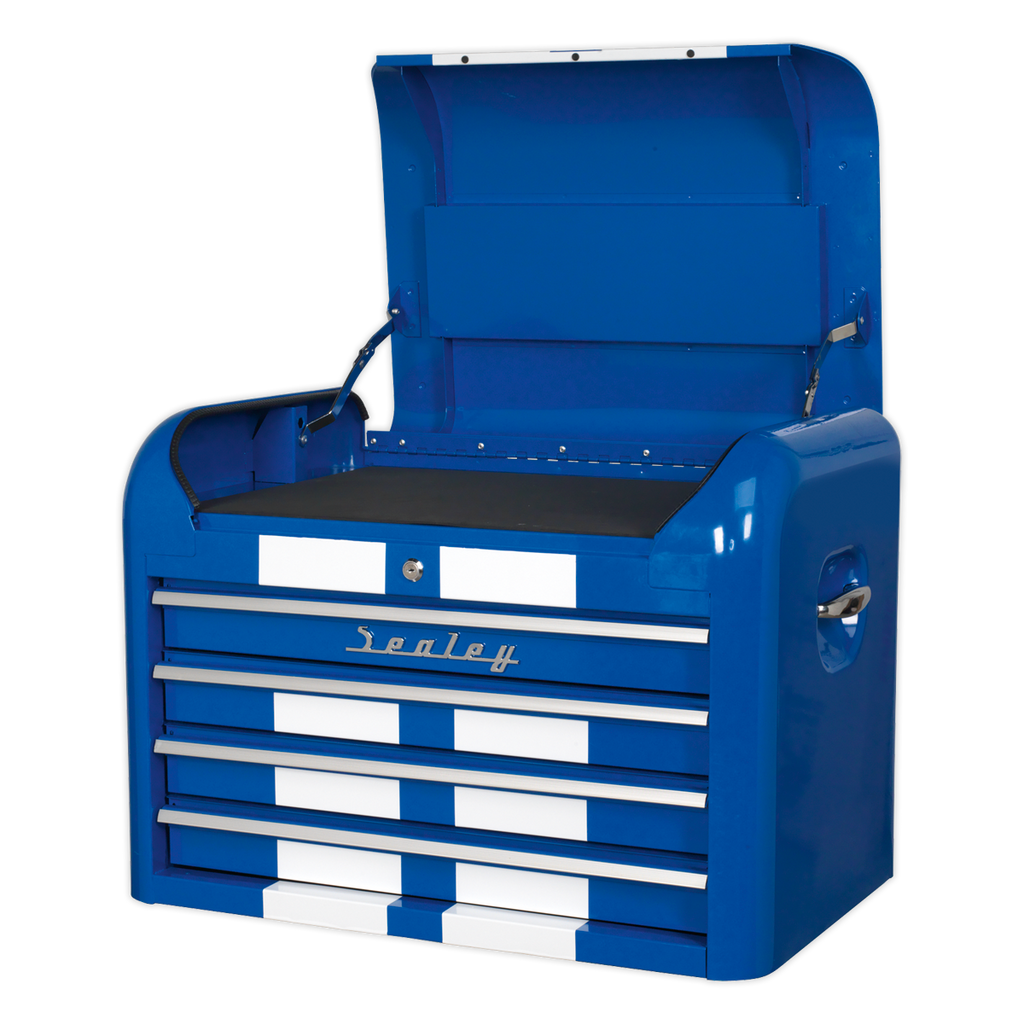 Retro Style Topchest 4 Drawer - Blue with White Stripes AP28104BWS