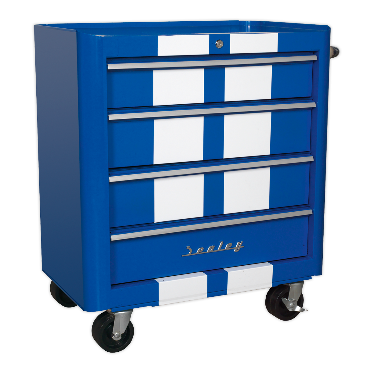 Retro Style Rollcab 4 Drawer - Blue with White Stripes AP28204BWS