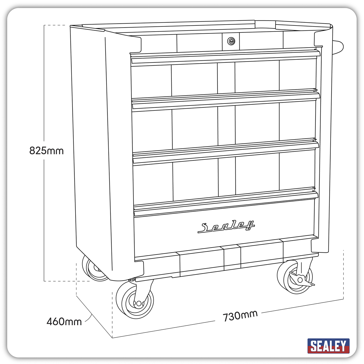 Retro Style Rollcab 4 Drawer - Blue with White Stripes AP28204BWS