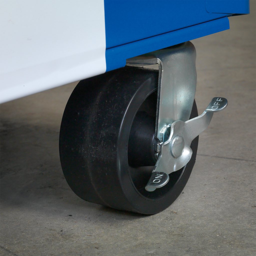 Retro Style Topchest, Mid-Box Tool Chest & Rollcab Combination 10 Drawer - Blue with White Stripes AP28COMBO2BWS