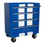 Retro Style Topchest, Mid-Box Tool Chest & Rollcab Combination 10 Drawer - Blue with White Stripes AP28COMBO2BWS