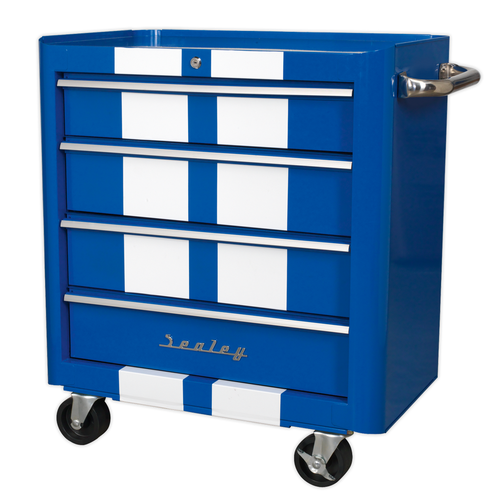 Retro Style Rollcab 4 Drawer - Blue with White Stripes AP28204BWS