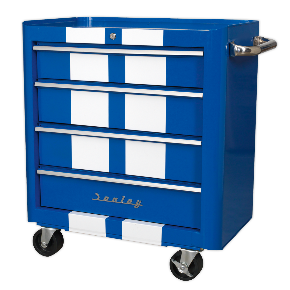 Retro Style Rollcab 4 Drawer - Blue with White Stripes AP28204BWS