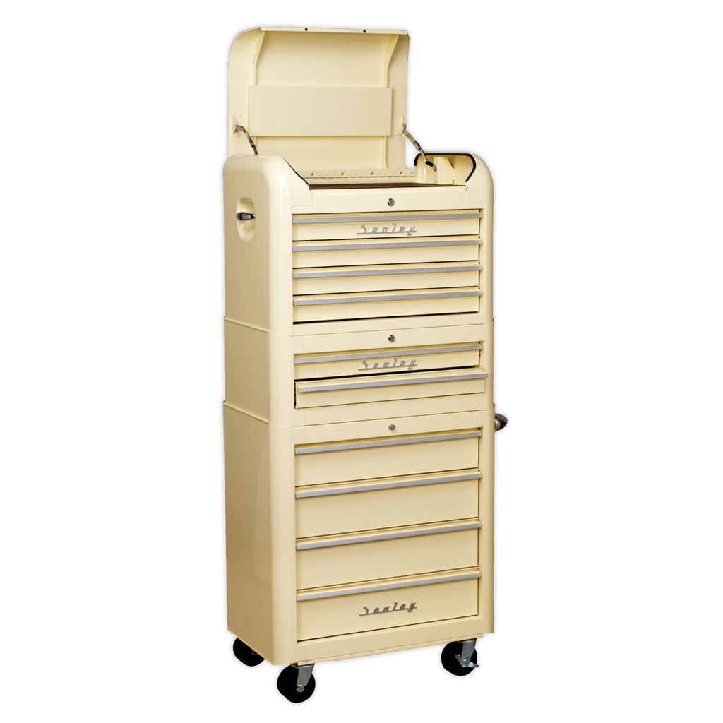 Retro Style Topchest, Mid-Box Tool Chest & Rollcab Combination 10 Drawer - Cream AP28COMBO2