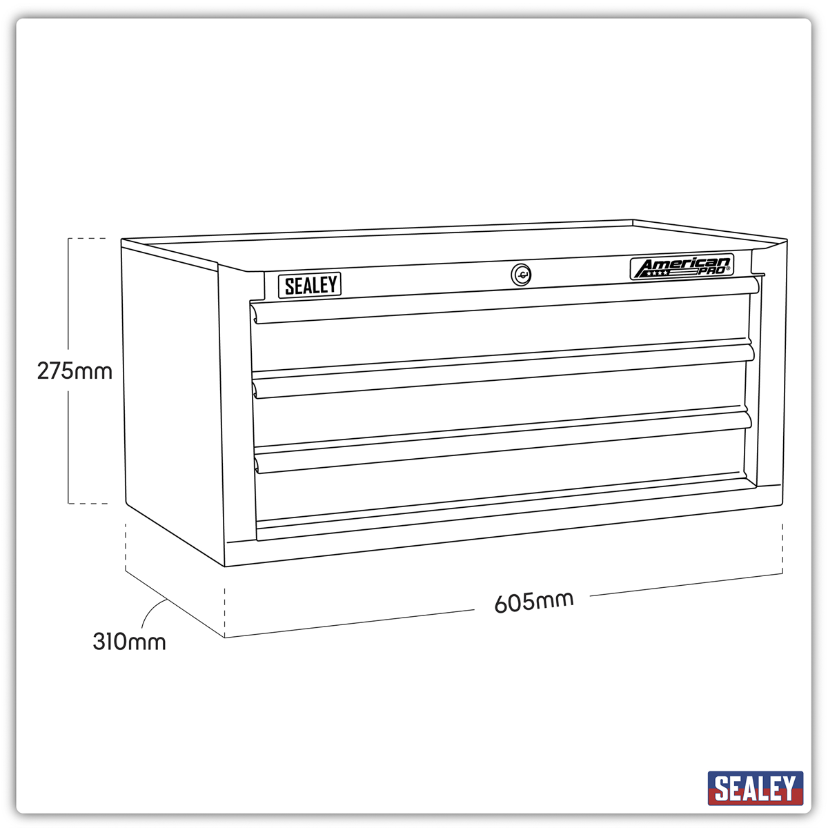 Mid-Box Tool Chest 3 Drawer - Black/Grey AP3503TB