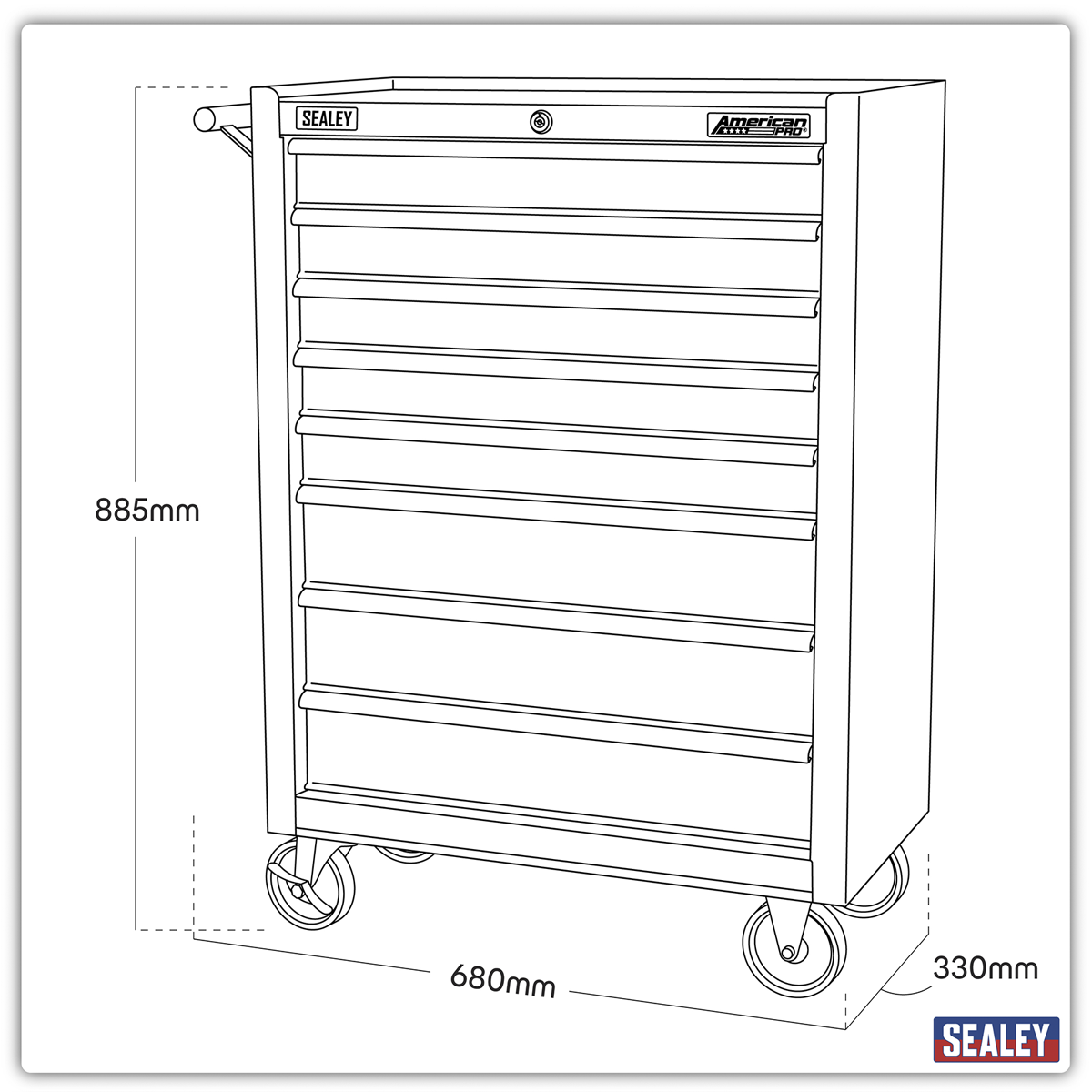 Rollcab 8 Drawer - Black/Grey AP3508TB