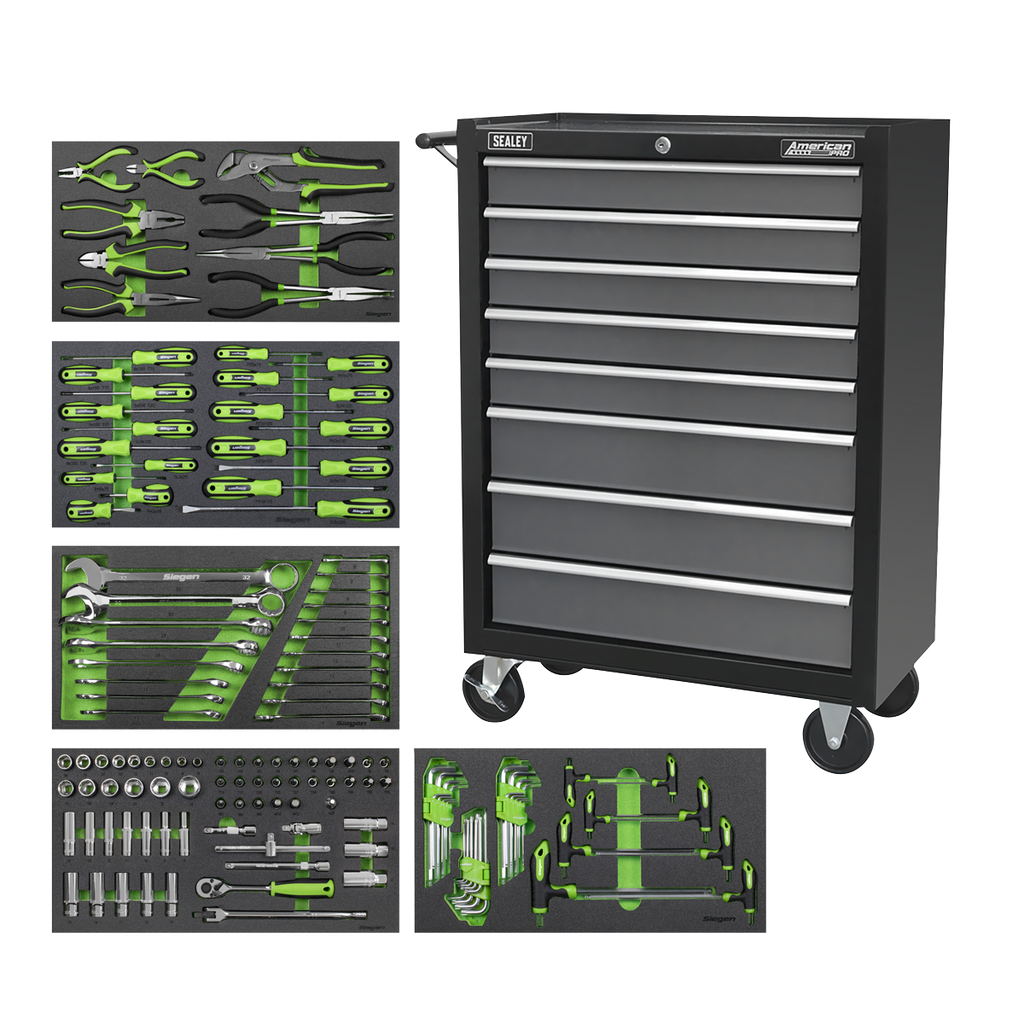 Rollcab 8 Drawer with 145pc Tool Kit - Black/Grey AP35TBCOMBO3