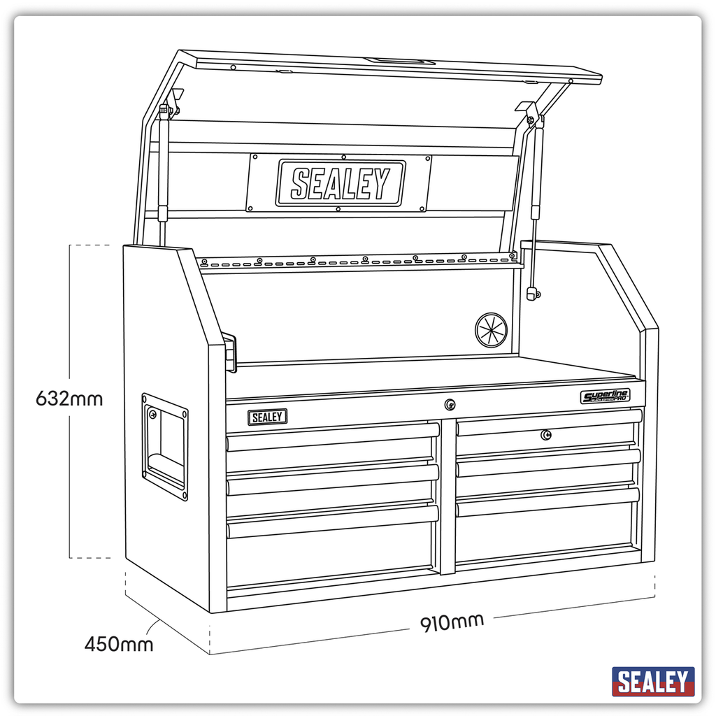 Topchest with 6 Soft Close Drawers & Power Bar 910mm AP3607BE