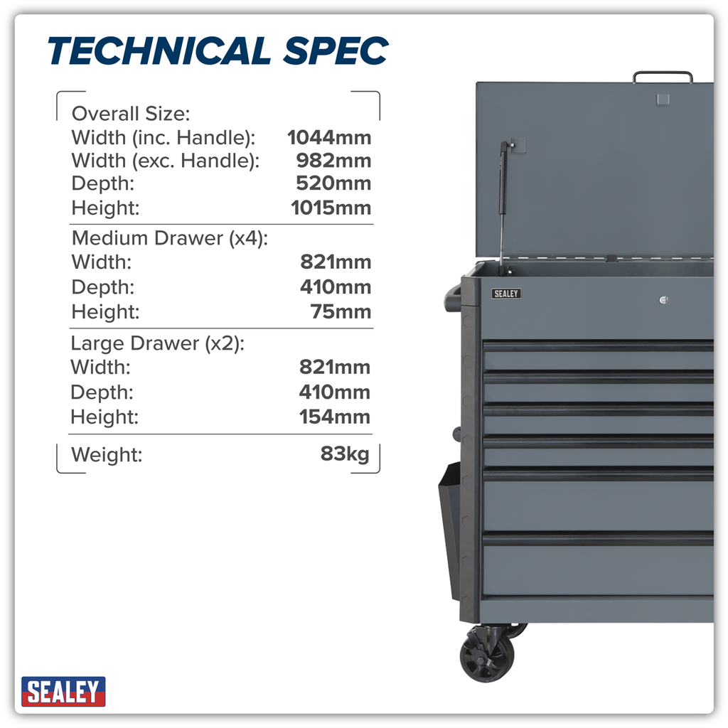 Tool Trolley 6 Drawer - Grey AP366G