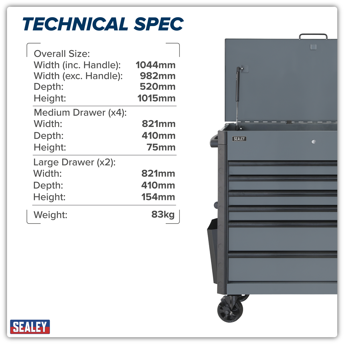 Tool Trolley 6 Drawer - Grey AP366G