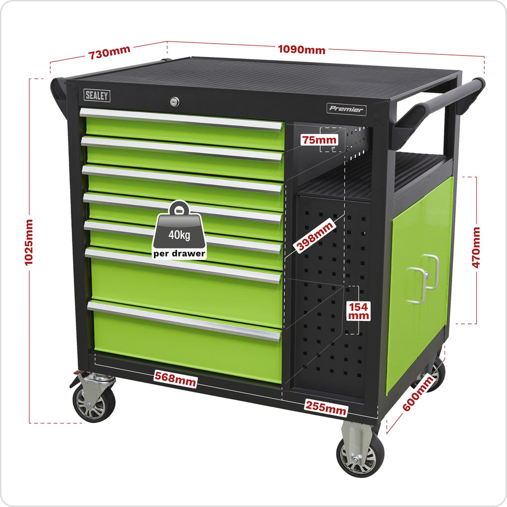 Mobile Workstation with 7 Drawers & Cupboard 920mm AP36MWS