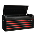 Retro Style Wide Topchest 4 Drawer - Black with Red Anodised Drawer Pulls AP41104BR