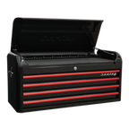 Retro Style Wide Topchest 4 Drawer - Black with Red Anodised Drawer Pulls AP41104BR