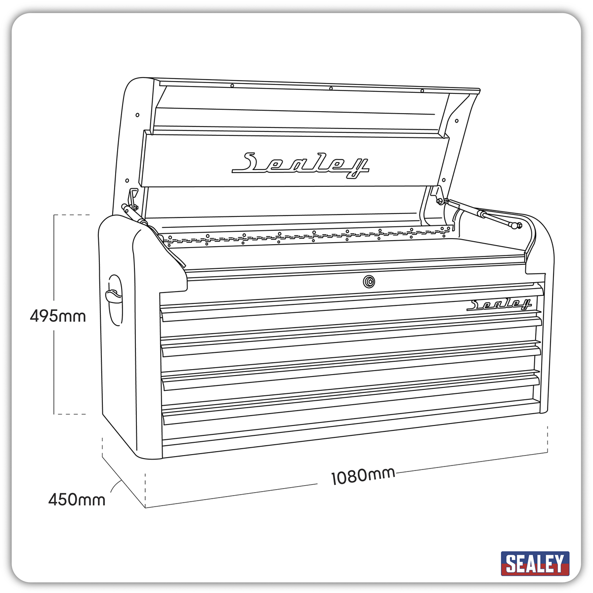 Retro Style Wide Topchest 4 Drawer - Black with Red Anodised Drawer Pulls AP41104BR