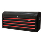 Retro Style Wide Topchest 4 Drawer - Black with Red Anodised Drawer Pulls AP41104BR