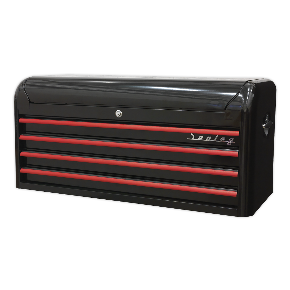 Retro Style Wide Topchest 4 Drawer - Black with Red Anodised Drawer Pulls AP41104BR