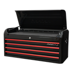 Retro Style Wide Topchest 4 Drawer - Black with Red Anodised Drawer Pulls AP41104BR