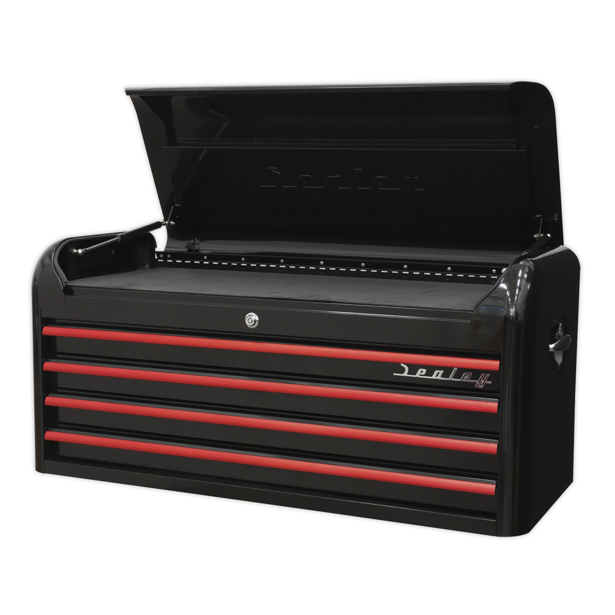 Retro Style Wide Topchest 4 Drawer - Black with Red Anodised Drawer Pulls AP41104BR