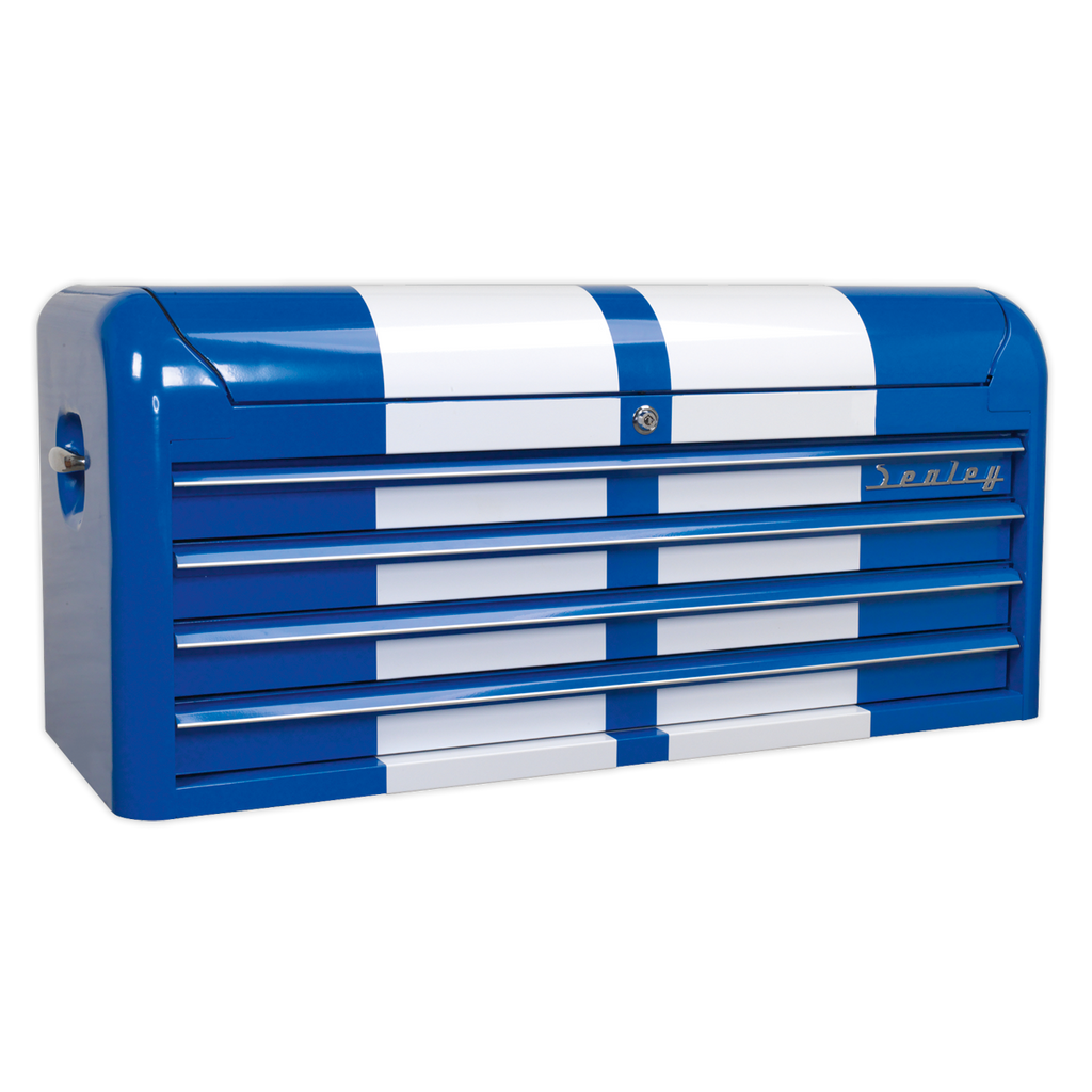Retro Style Wide Topchest 4 Drawer - Blue with White Stripes AP41104BWS