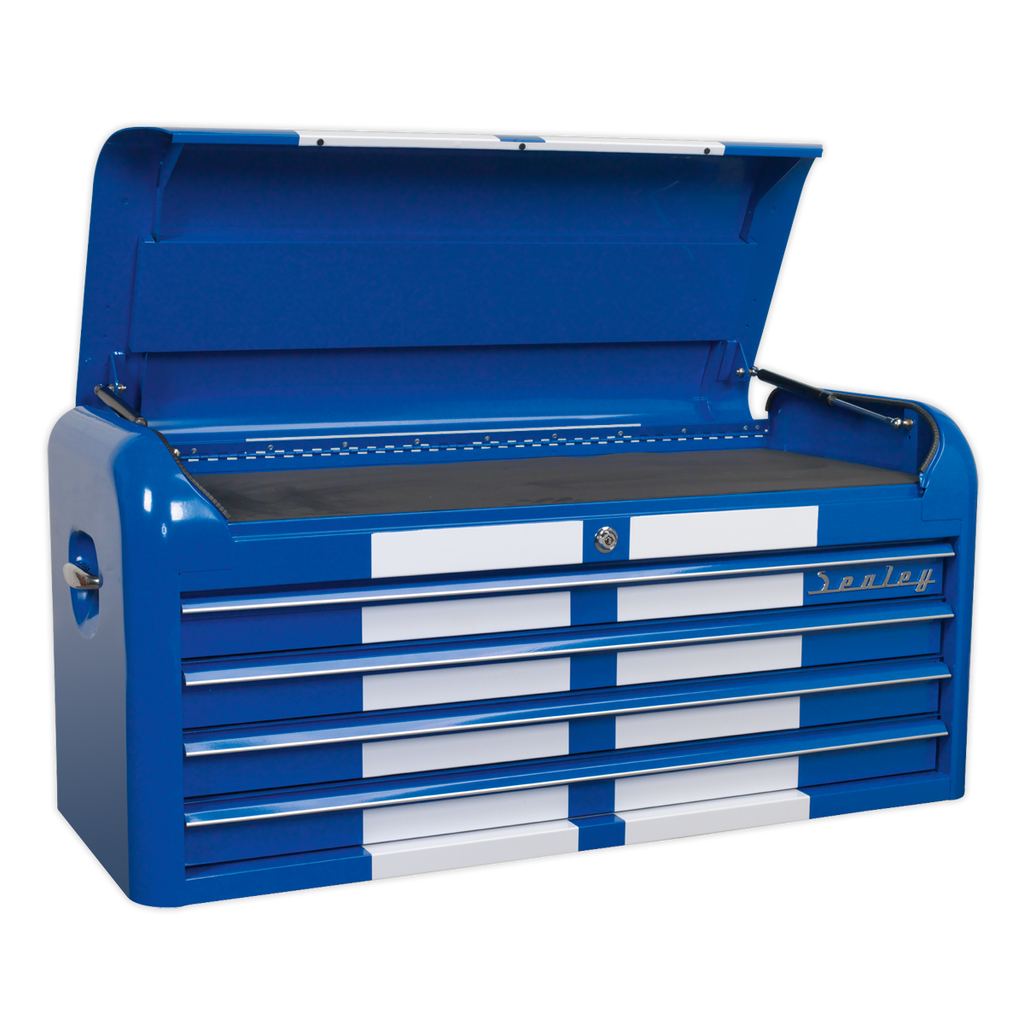Retro Style Wide Topchest & Rollcab Combination 10 Drawer Blue with White Stripes AP41COMBOBWS
