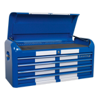 Retro Style Wide Topchest & Rollcab Combination 10 Drawer Blue with White Stripes AP41COMBOBWS