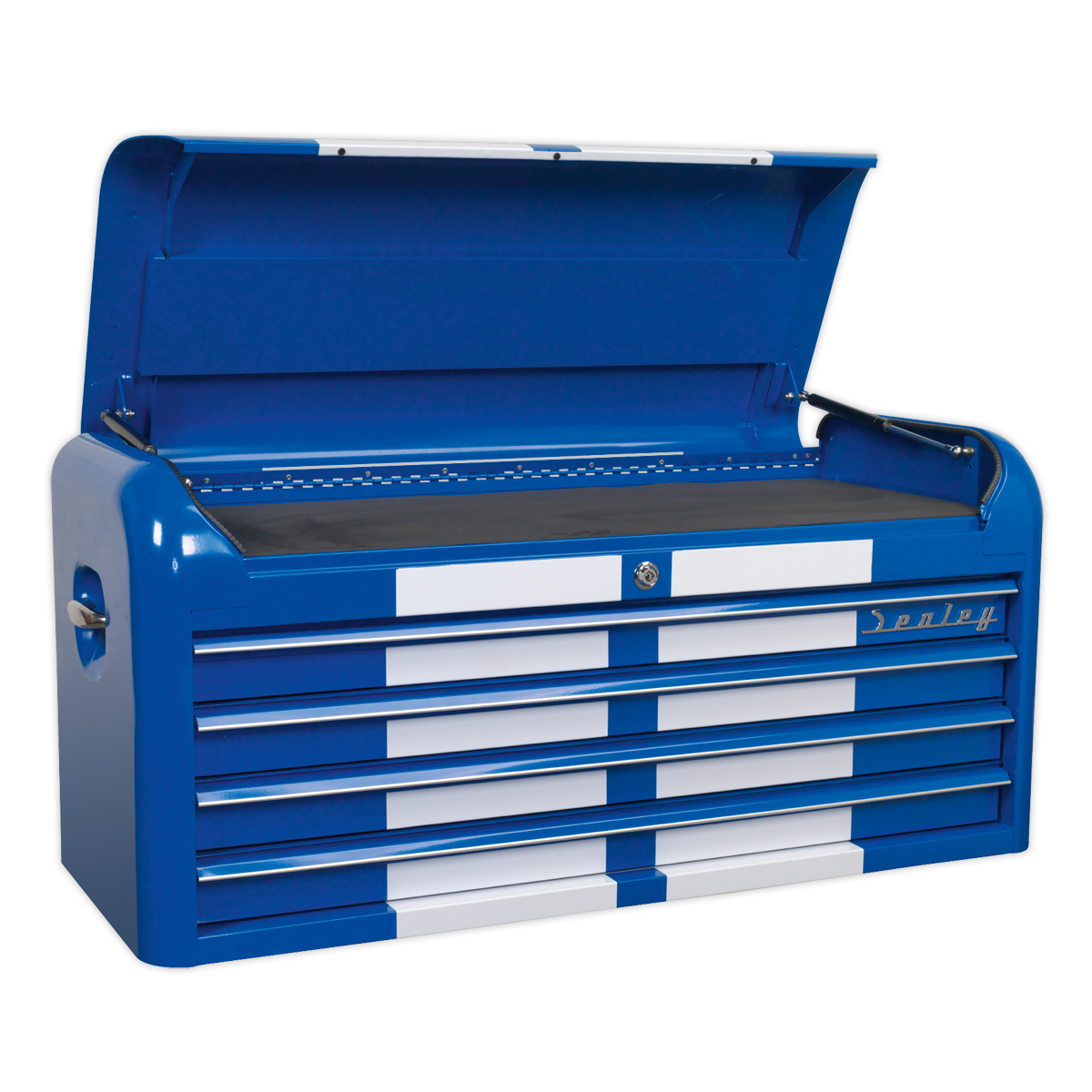 Retro Style Wide Topchest & Rollcab Combination 10 Drawer Blue with White Stripes AP41COMBOBWS