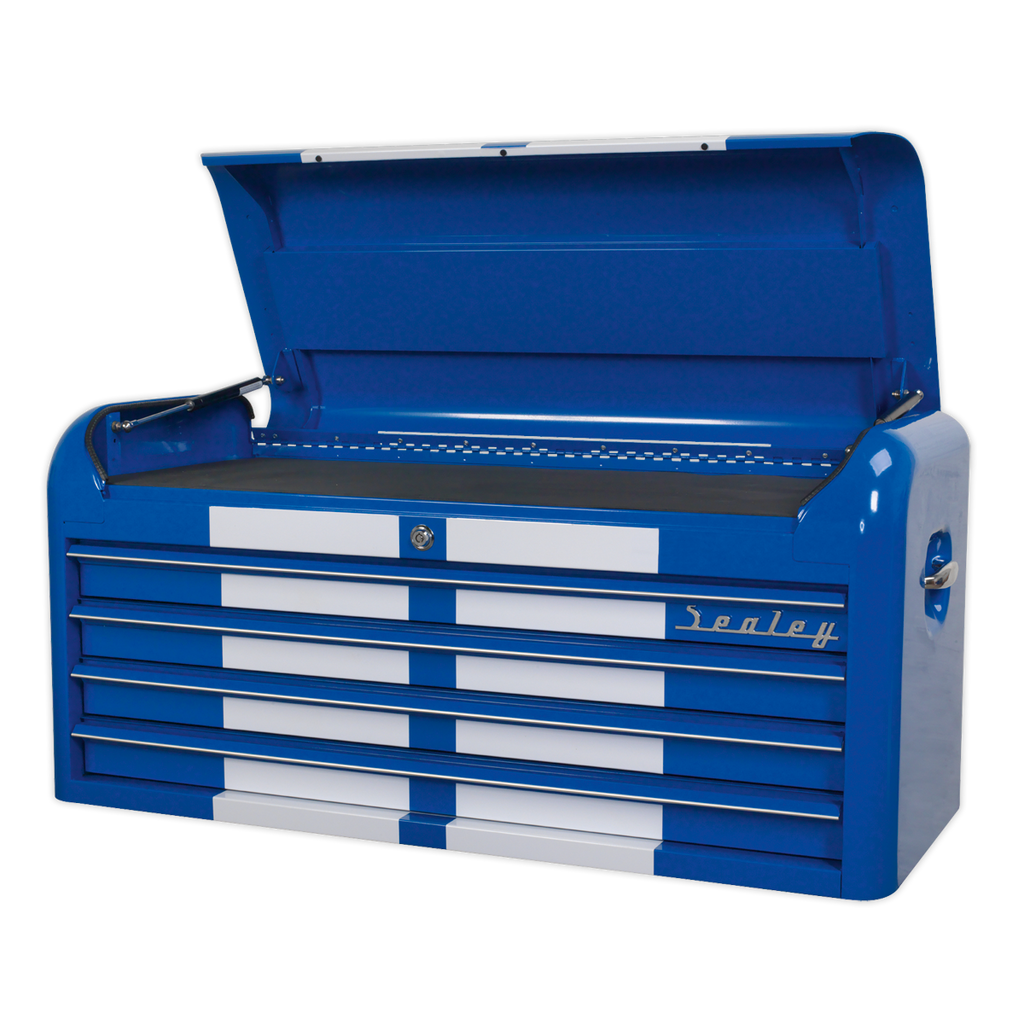 Retro Style Wide Topchest 4 Drawer - Blue with White Stripes AP41104BWS