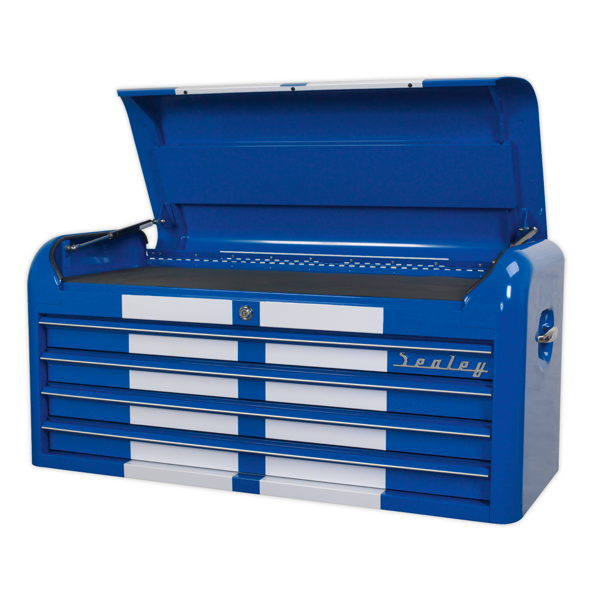 Retro Style Wide Topchest 4 Drawer - Blue with White Stripes AP41104BWS