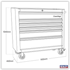 Retro Style Wide Rollcab 6 Drawer - Black with Red Anodised Drawer Pulls AP41206BR